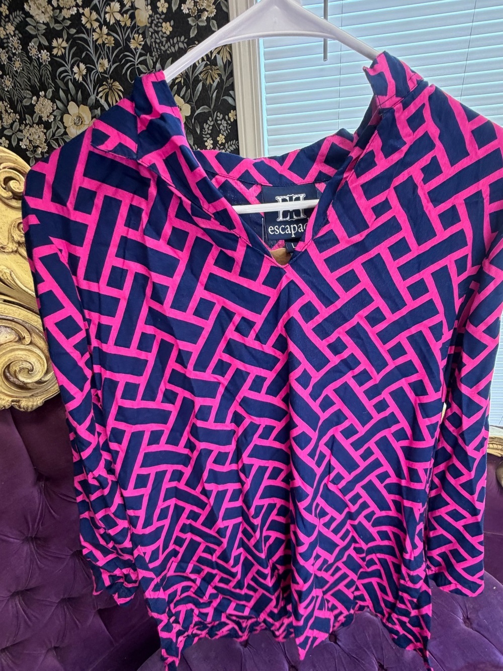 escapada Bright Pink and Navy Geometric Long-Sleeve Tunic
